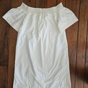 Cotton J. Crew White Off Shoulder Dress (Size 4P, Never Worn)